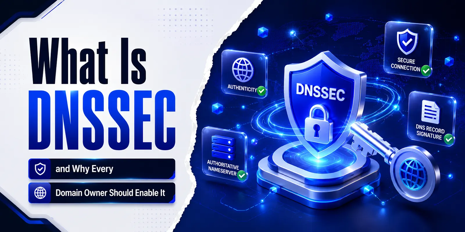 DNSSEC explained showing domain security protection against DNS spoofing and cyber attacks