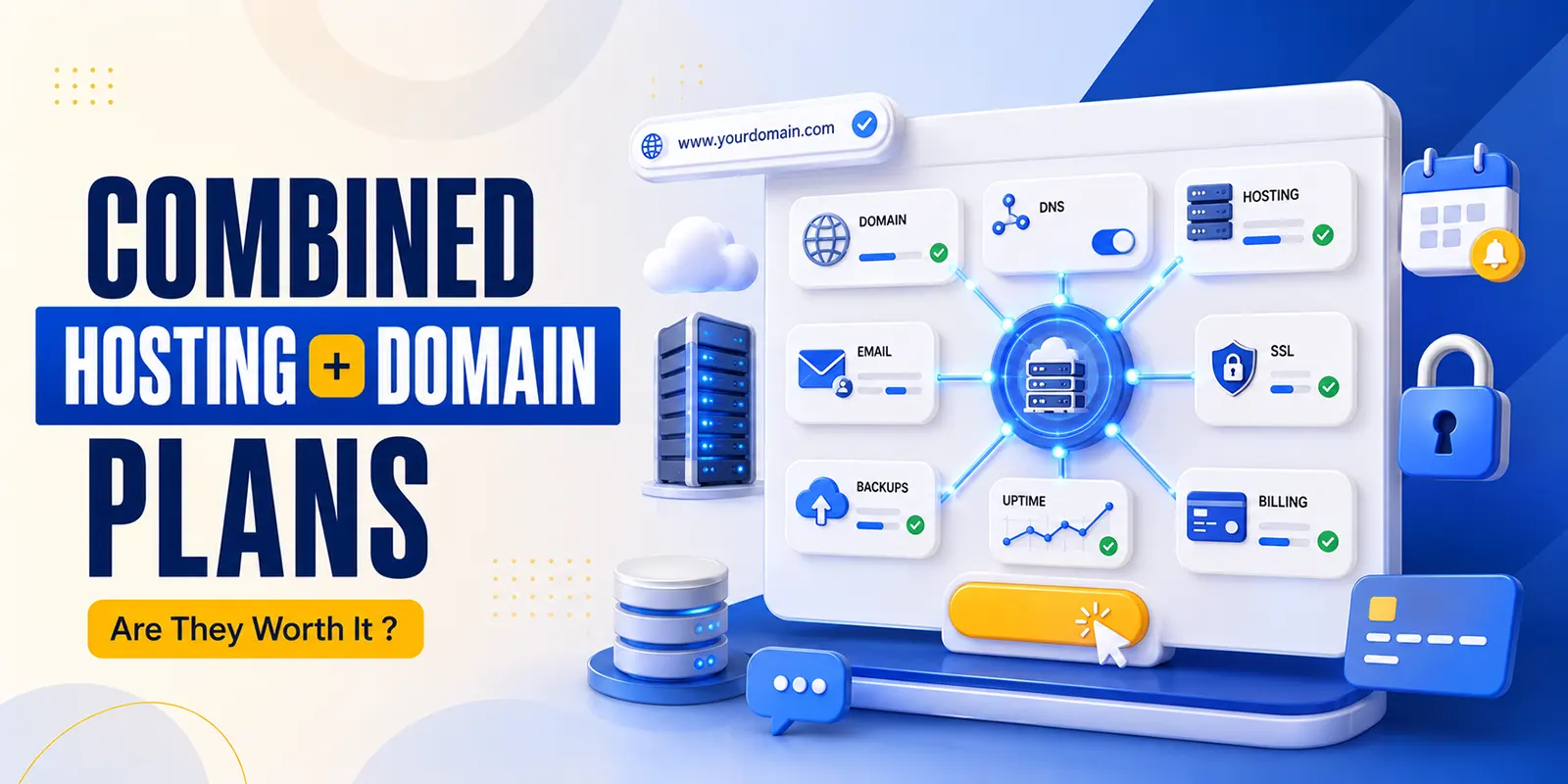 Comparison of combined hosting and domain plans showing costs, security, flexibility, and website setup options for businesses in 2026.